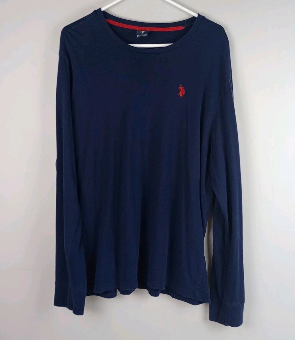 US Polo Assn Mens XL Navy Blue Red Embroidered Logo Long Sleeve Tshirt